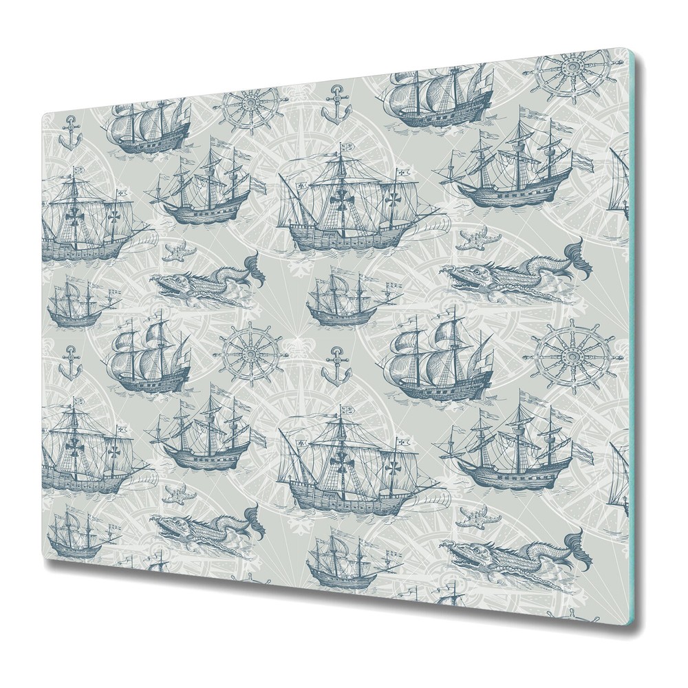 Glass Kitchen Chopping Board Worktop Saver Old style sailor pastel blue 60x52