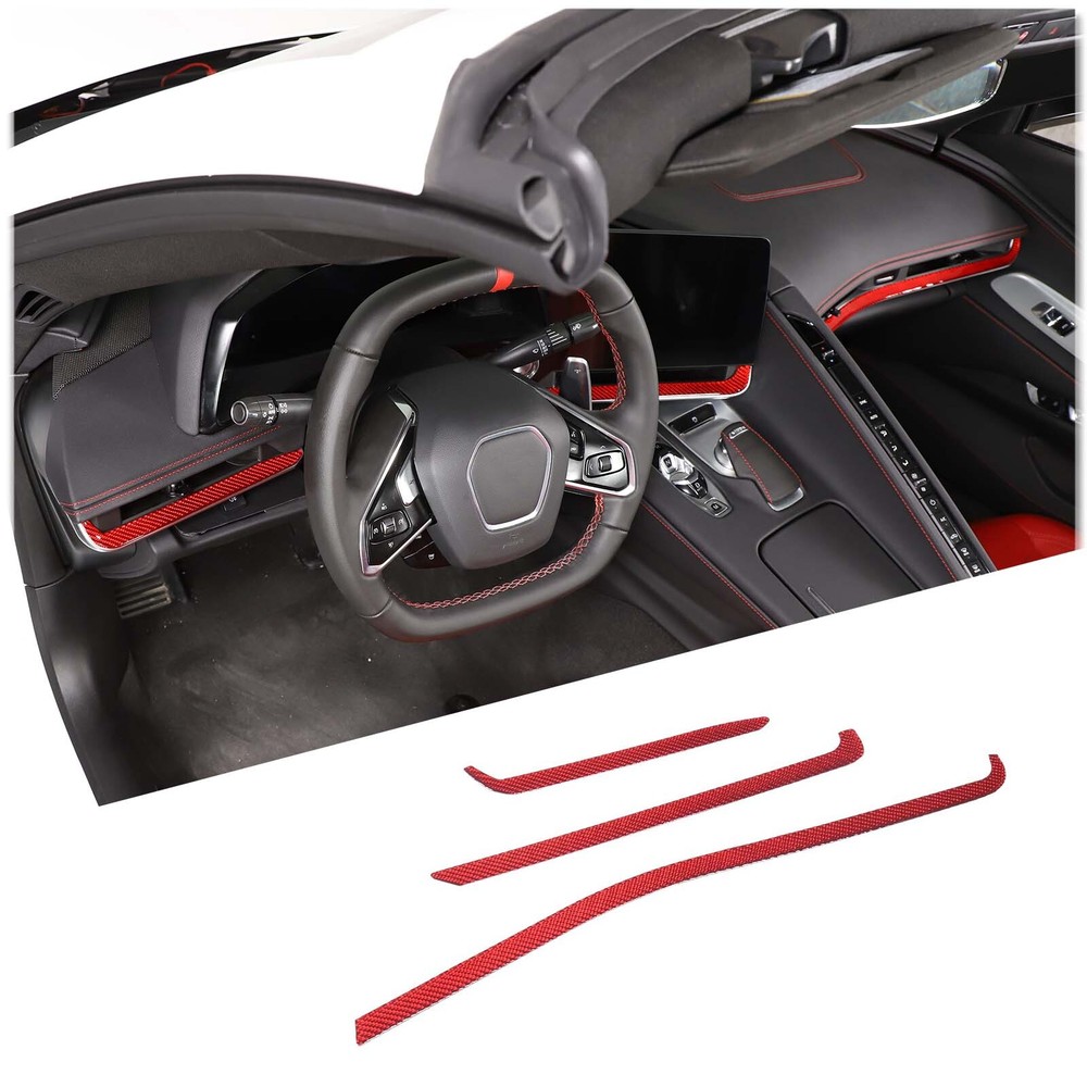 Red Carbon Car Interior Side Air Outlet Strip Trim For Corvette C8 Z06 2020-2024