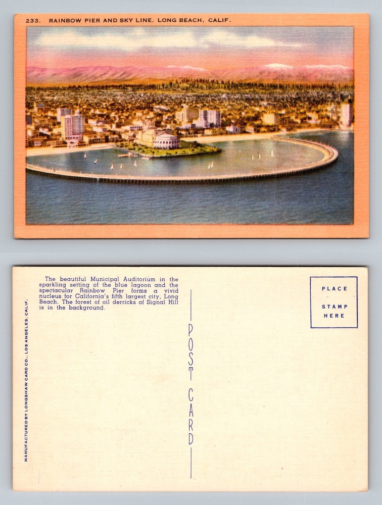 Long Beach, CA-California, Rainbow Pier & Municipal Auditorium Vintage Postcard
