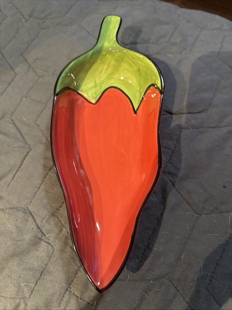 Clay Art Chili Pepper Bowl Fiesta Red Salsa Appetizer Dip Hand Painted 1999
