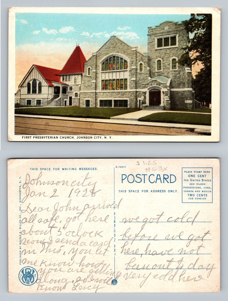 Johnson City, NY-New York, First Presbyterian Church PC Vintage c1928 Postcard