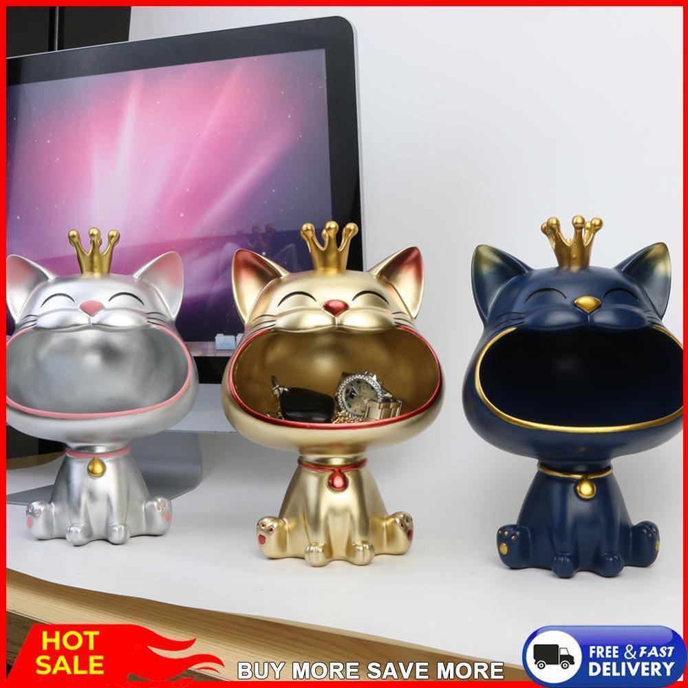 Resin Cute Cat Statue Storage Ornament Desktop Storage Fun Candy Dish Home Decor