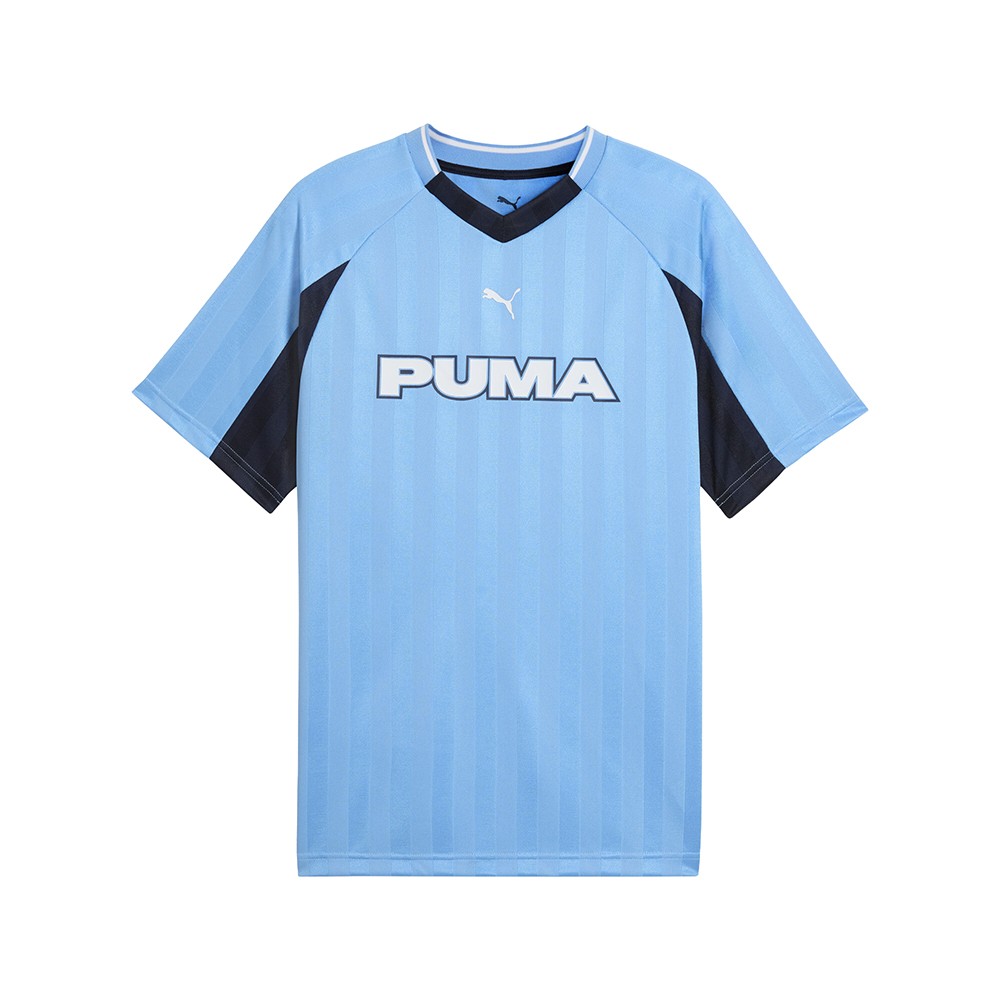 PUMA Sport V Neck Short Sleeve Football Jersey Mens Blue Casual Tops 63432257