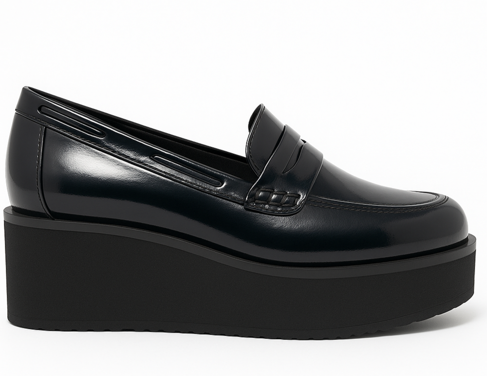 Ladies Black Chunky Loafers Slip On Casual Patent Womens Penny Loafers Size
