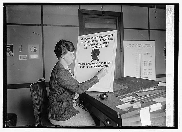 Children's Bureau Woman Seated at Desk Health of Children Poster 1923