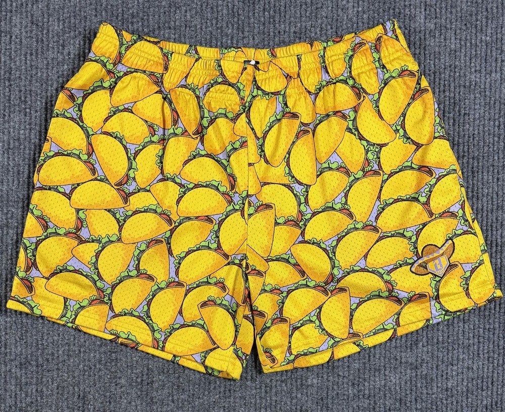 Baseball Lifestyle 101 Shorts Mens Medium Taco Print Mesh BL101 Athletic Yellow