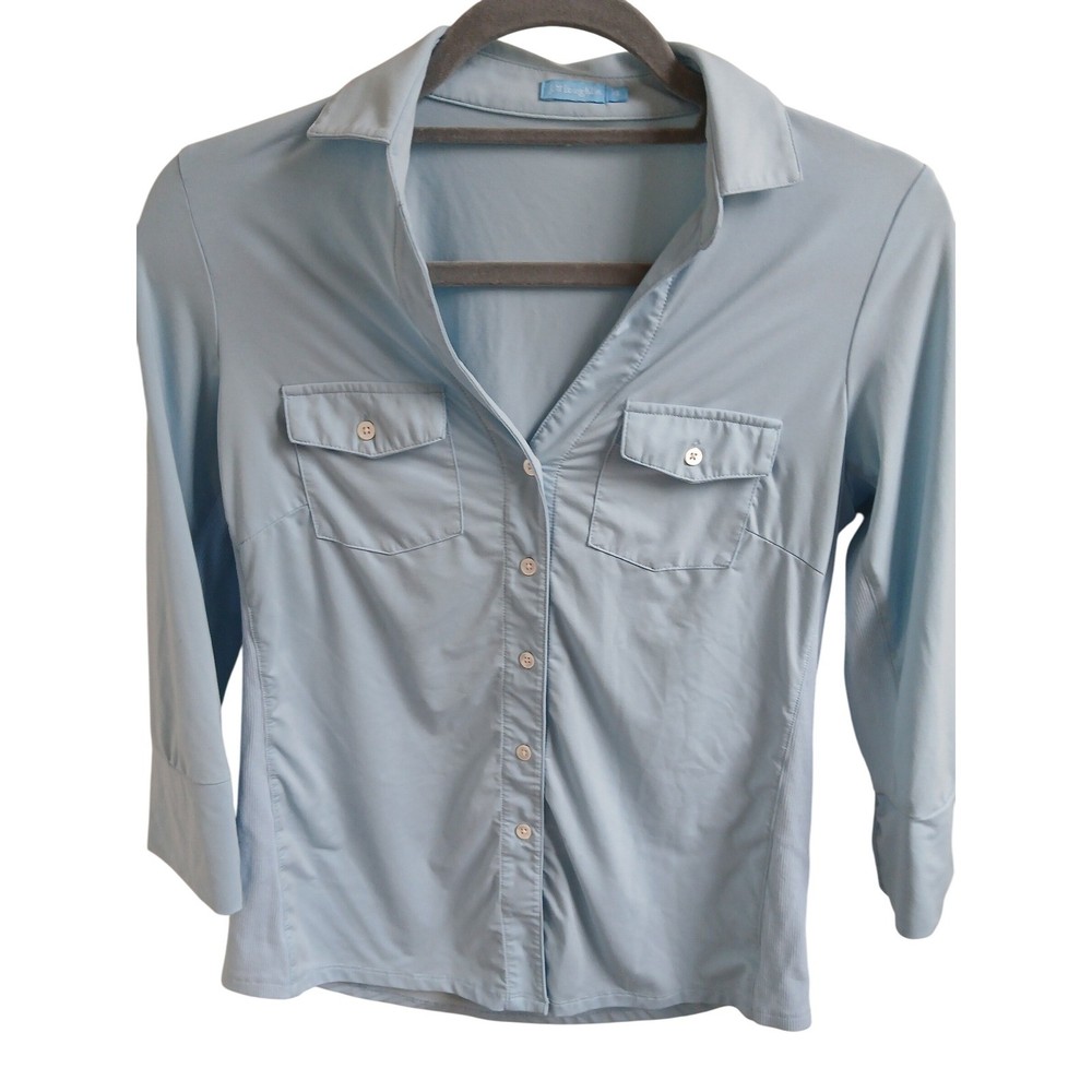 J.McLaughlin XS Light Blue Button Down 3/4 Sleeve Shirt Career catalina cloth