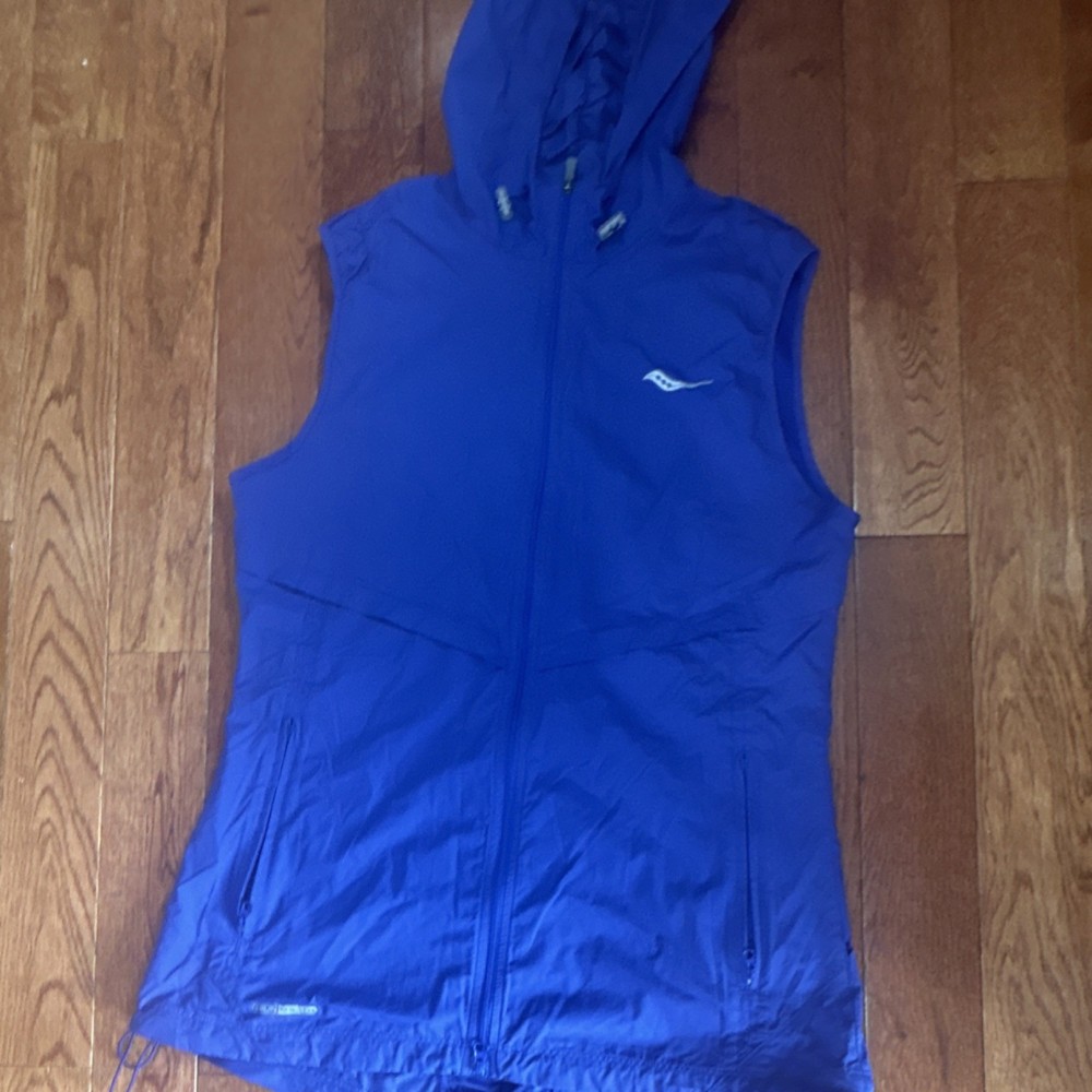 Saucony Women's Blue Sleeveless Windbreaker Hooded Jacket Full Zip Medium