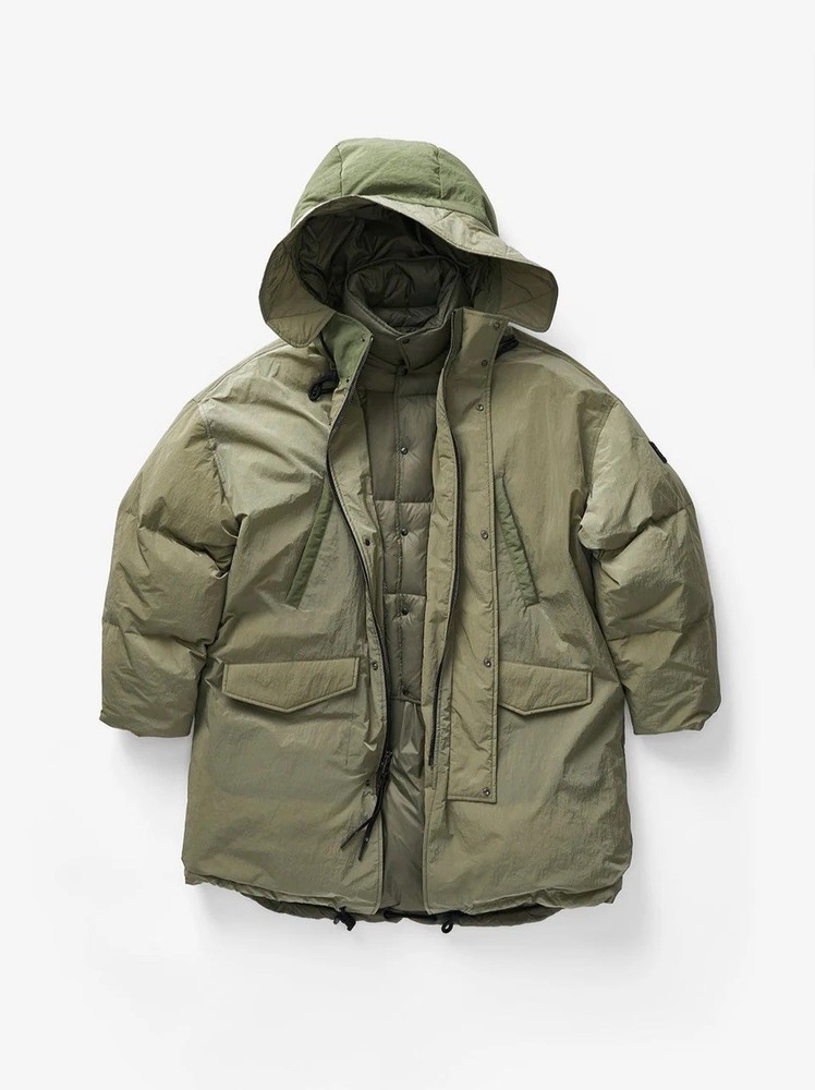 Holden Water-Resistant Long Down Jacket 700 Fill -Stone Green- Oversized Medium
