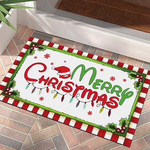 Merry Christmas Doormat Welcome Front Door Mat Xmas Vintage Rustic Yard Non