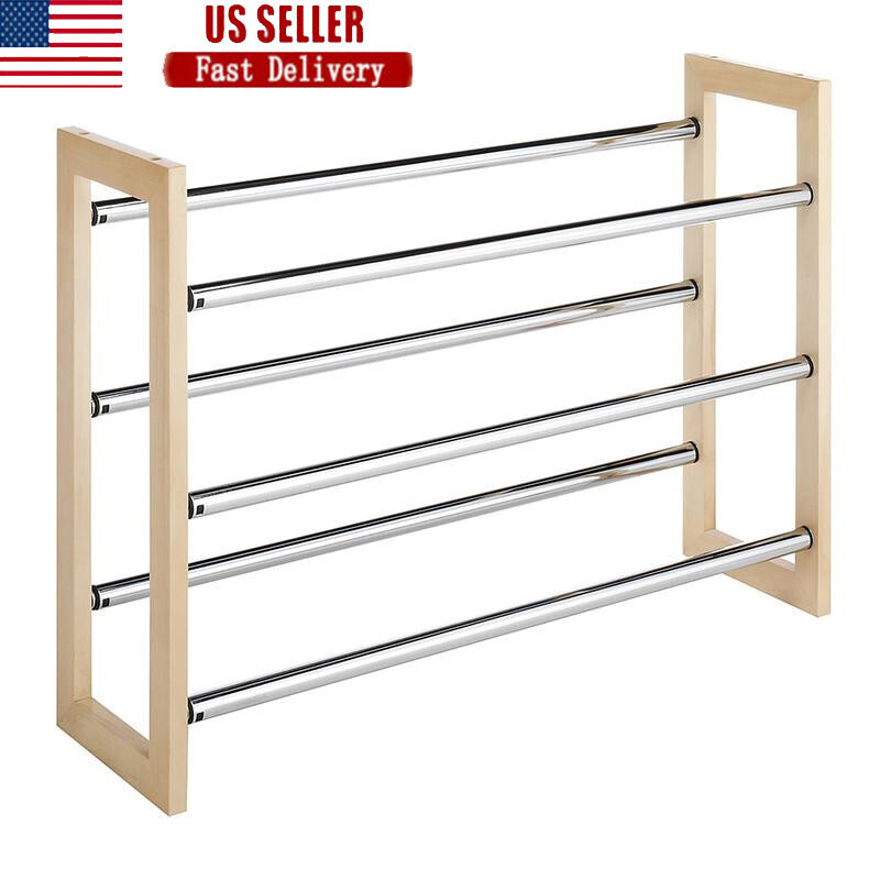 Expandable Stackable Shoe Rack Organizer 18 Pairs Easy Assembly Metal Wood New