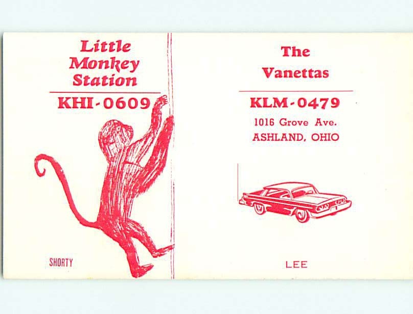 monkey - QSL CB HAM RADIO CARD Ashland Ohio OH t8867