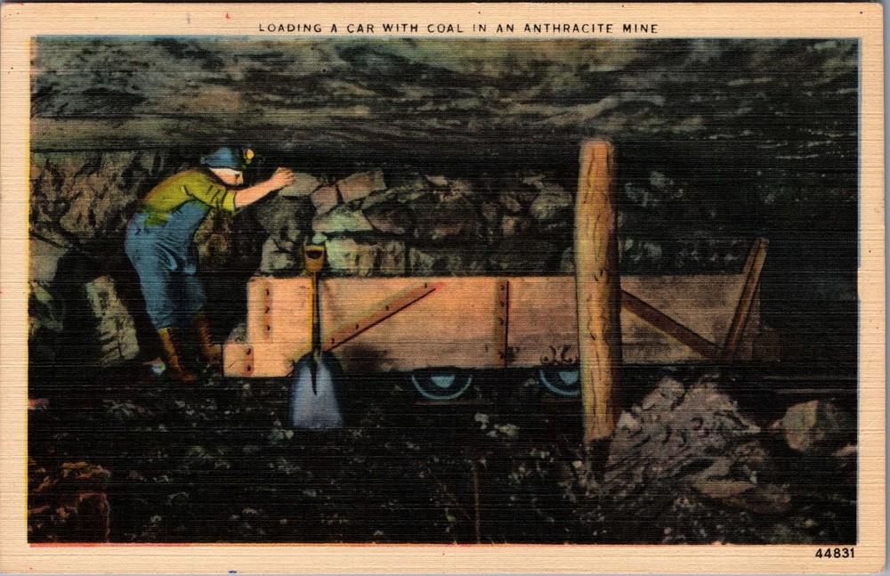 Anthracite Coal Mine Miner Loading Car Vintage Linen Postcard Scranton PA