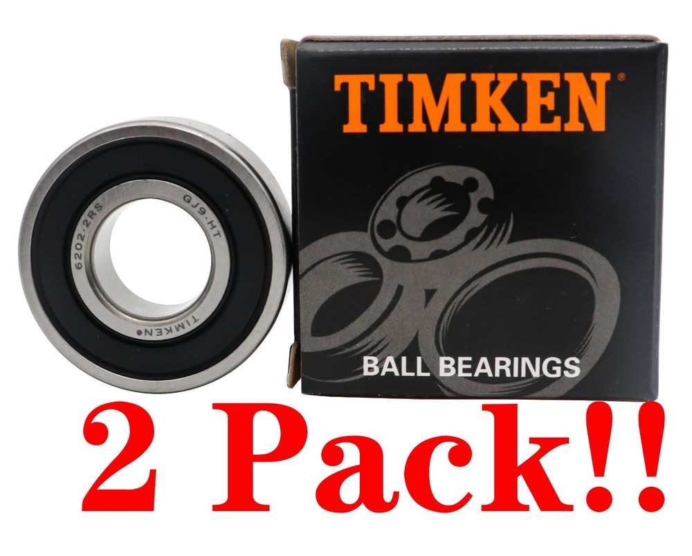 TIMKEN 6202-2RS 15x35x11mm Double Seal Ball Bearings 2 Pack