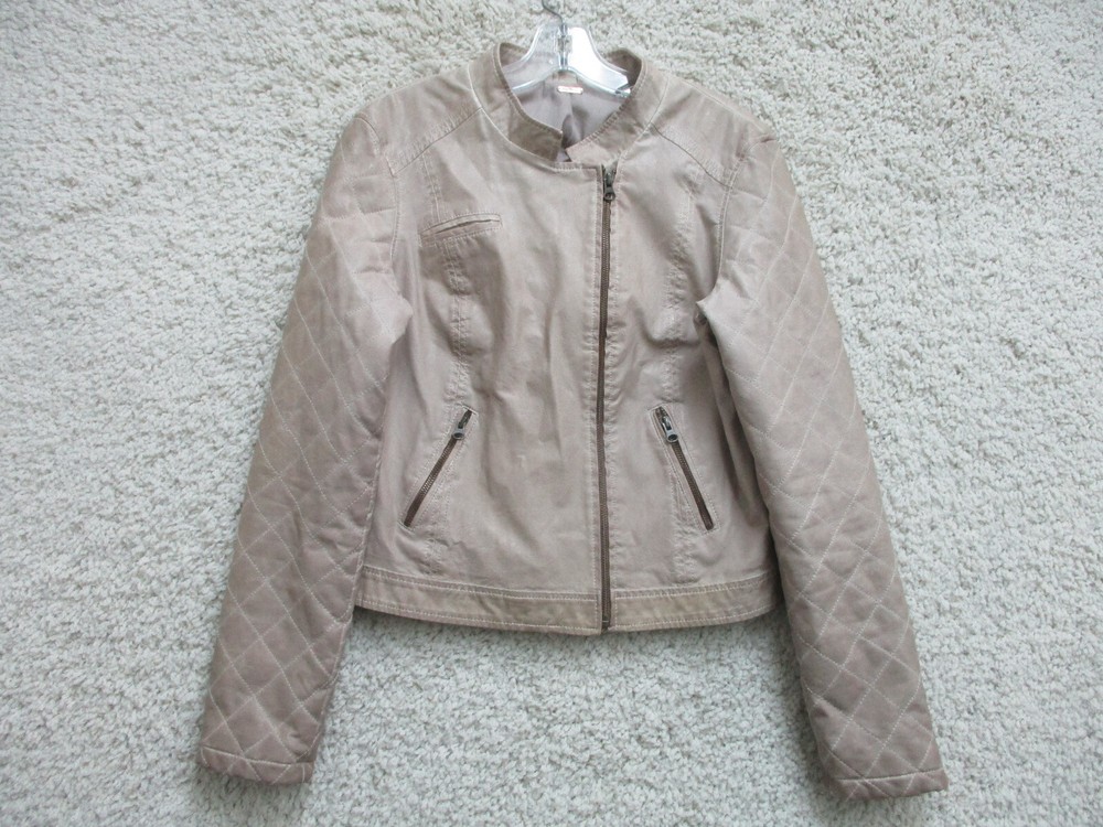 Free People Jacket Small Adult Beige Full Zip Pockets Cropped Biker Womens S