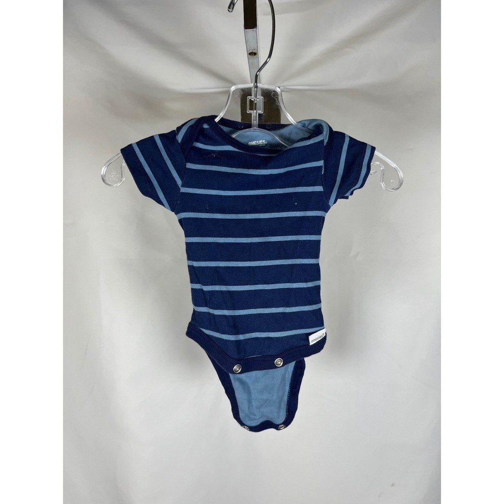 Gerber Onesies Brand Newborn Blue Striped Short Sleeve Bodysuit Baby Boy Girl