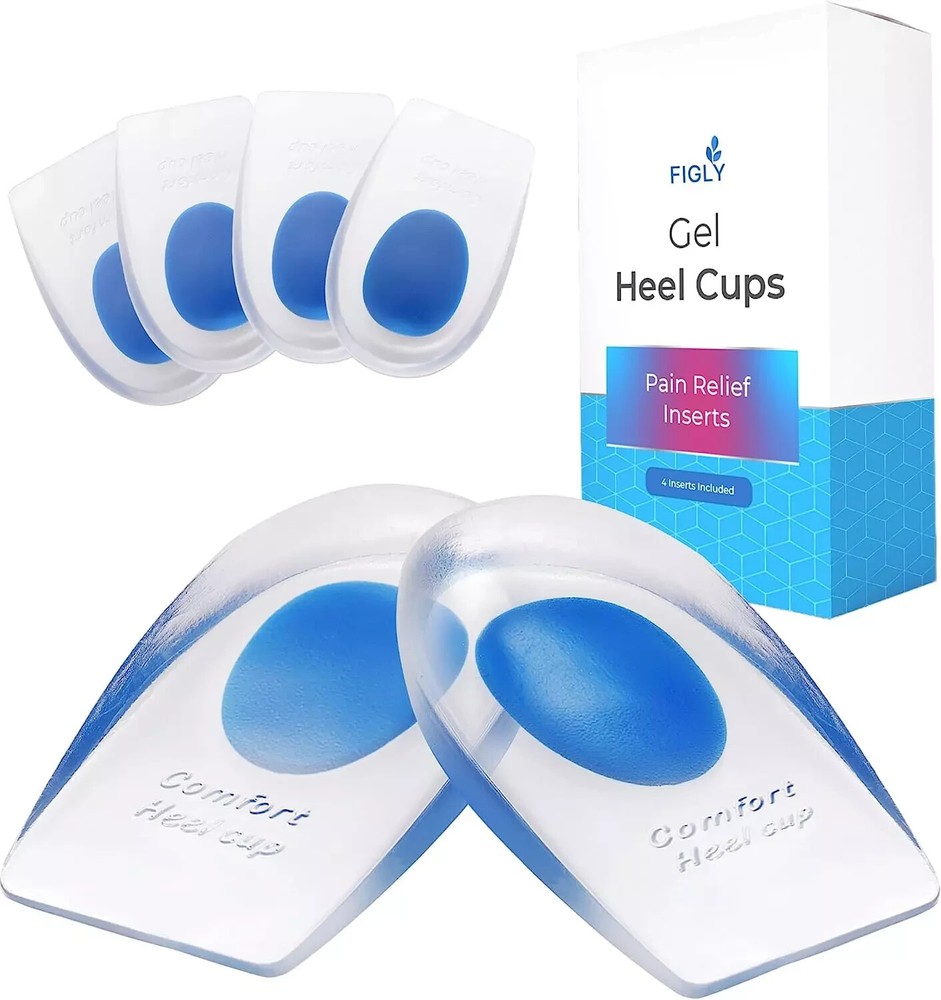 Silicone Gel Heel Cups Heel Lifts Support Pads for Men Women 4 Pairs Large NEW