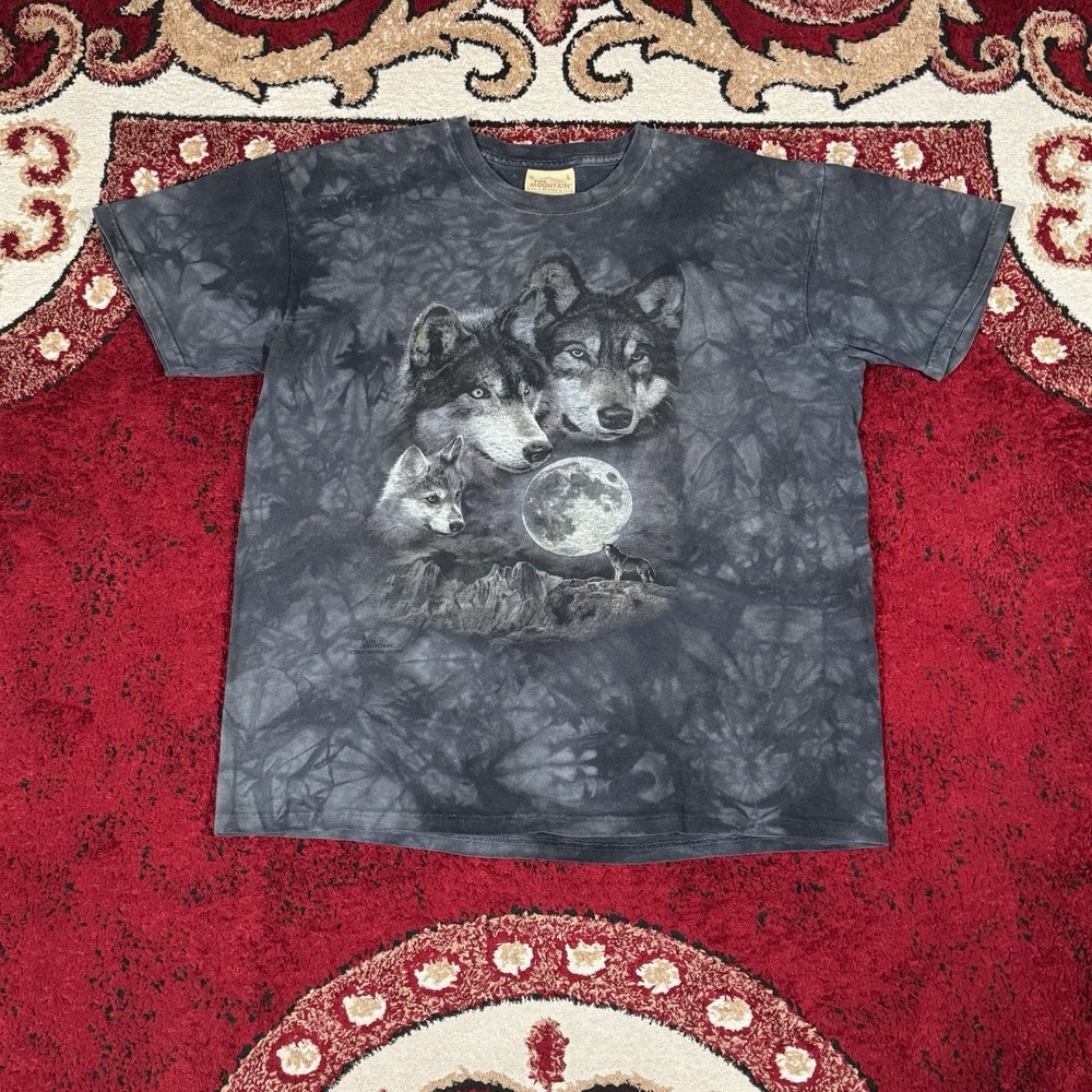 Vintage Y2K The Mountain Howling Wolf Pack Moon Mountain Tie Dye T Shirt Size L
