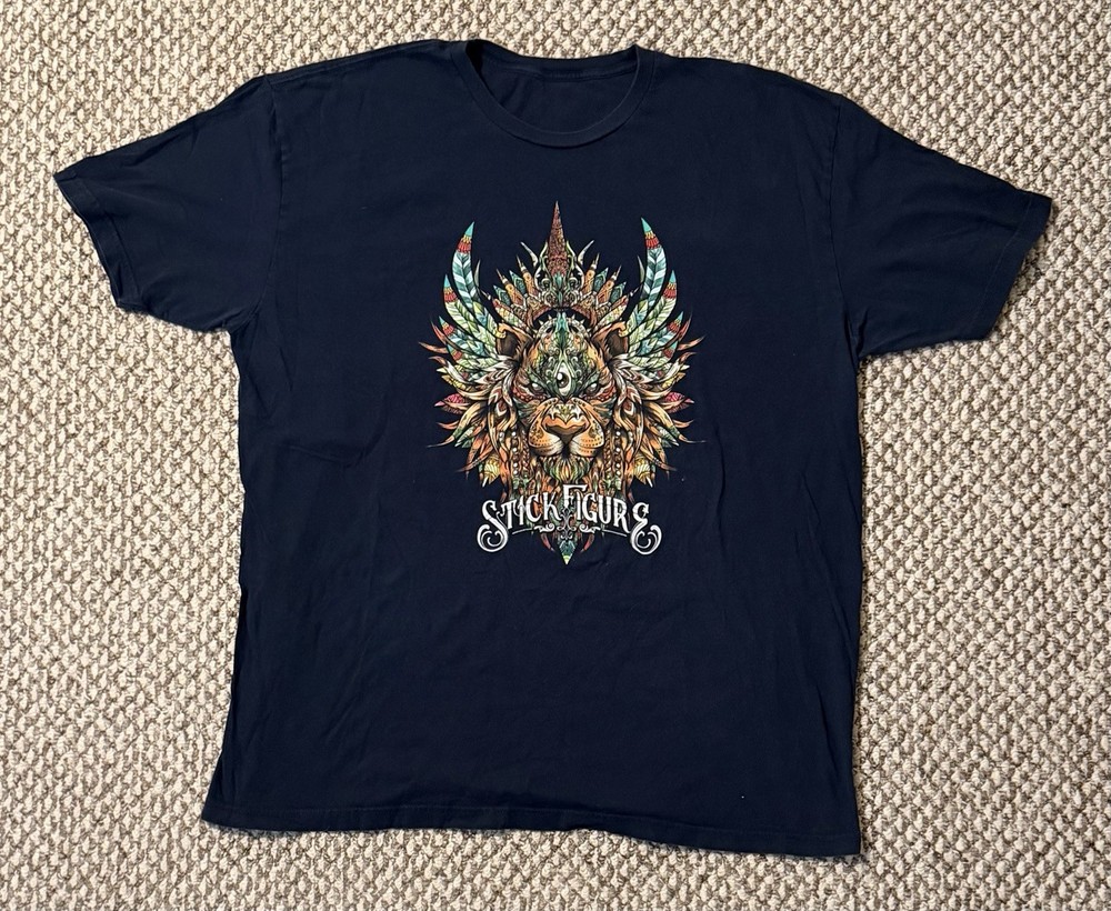 Stick Figure Lion Graphic Band T-Shirt Blue Size 2XL Reggae