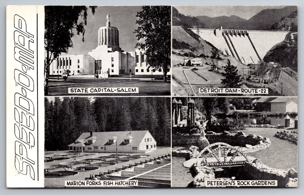 Speed-O-Map From Bend Oregon to Salem Oregon c1953 Postcard