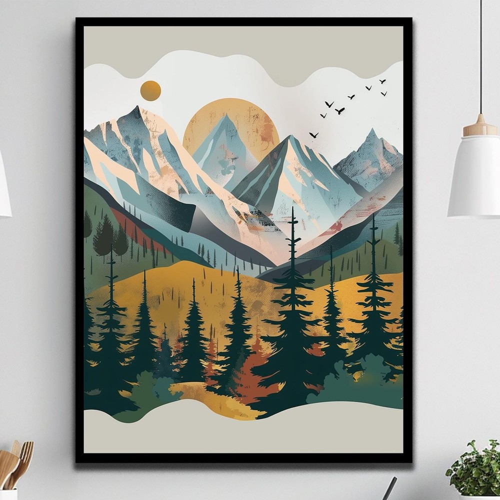 Abstract Landscape Mountain Landscape Autumn Scenery Wall Art Nature Painting