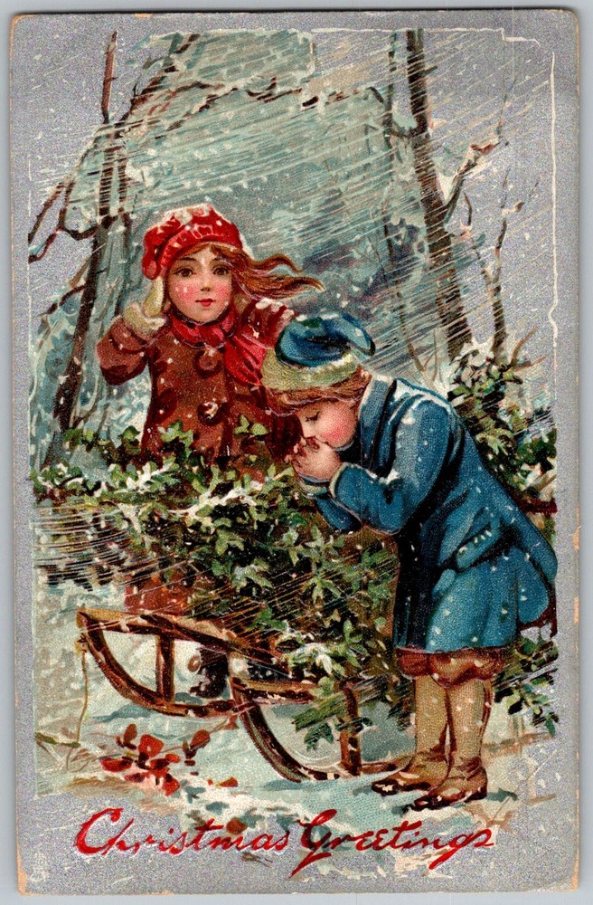 Antique Postcard Raphael Tuck Christmas Children 1910s