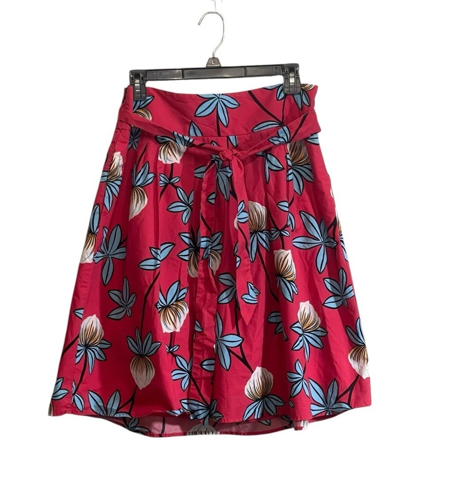 Ann Taylor Factory Skirt Size 10 Tropical Pink Pleated A- Line Tie Waist Belt