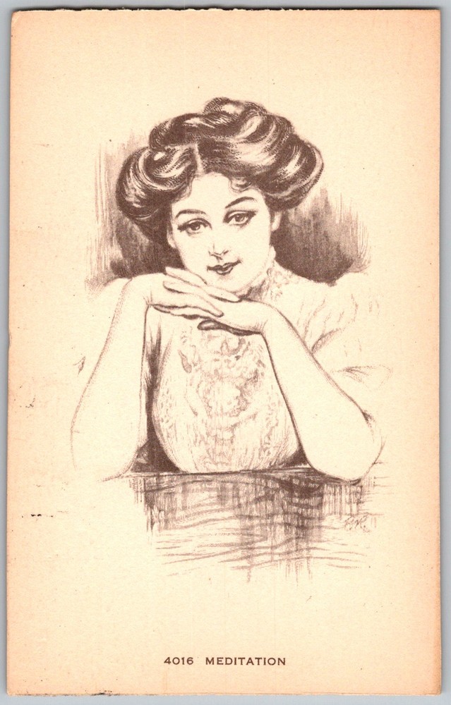 Antique Postcard Meditation Gibson Girl Portrait 1910s