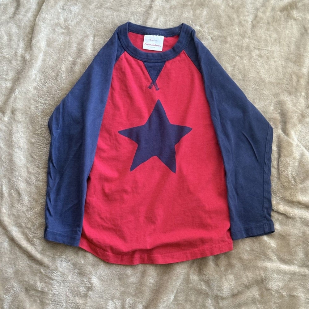 Hanna Anderson Boys Long Sleeve Shirt Size 5 Red Blue Gently Used