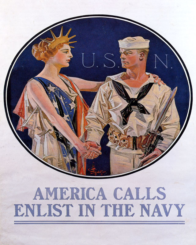 POSTER AMERICA CALLS ENLIST IN THE NAVY LIBERTY USA ARMY VINTAGE REPRO FREE S/H