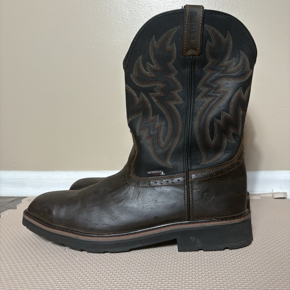 Wolverine Mens Rancher Wellington Waterproof Work Boot in Brown Black Leather Size 14