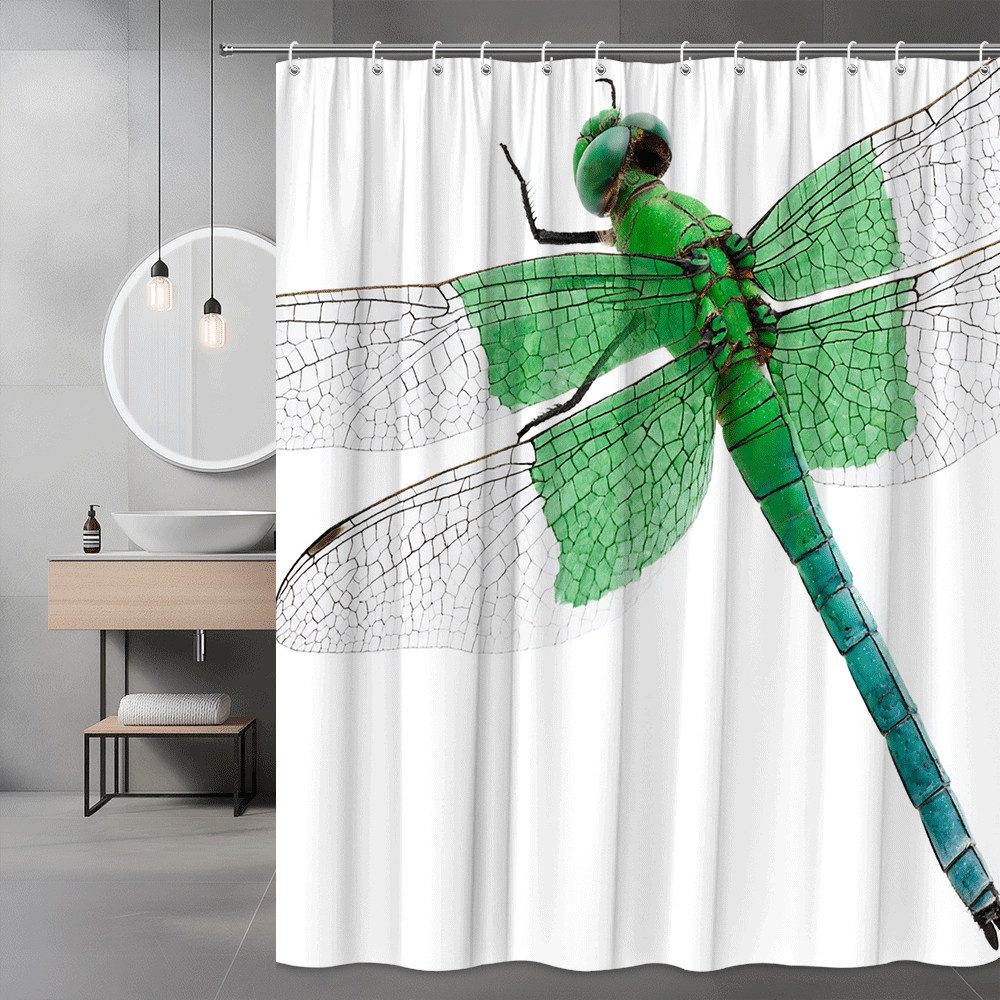Green Dragonfly Shower Curtain, Insect Wall Art Print