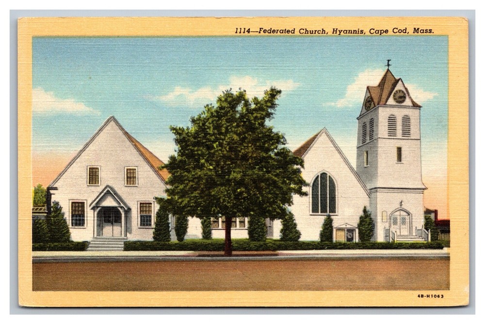 Cape Cod, MA Mass Massachusetts, Hyannis, Federated Church Linen Postcard