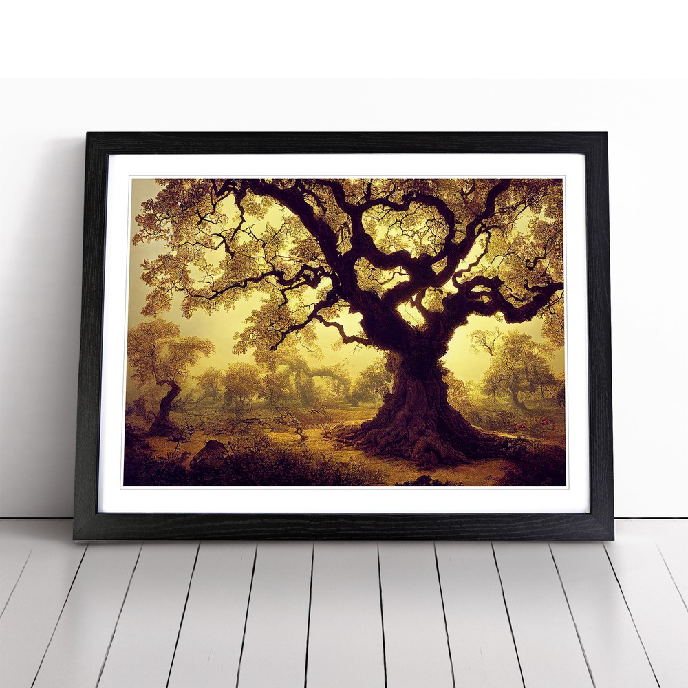 Angelical Oak Tree Framed Canvas Wall Art for Living Room Decor  