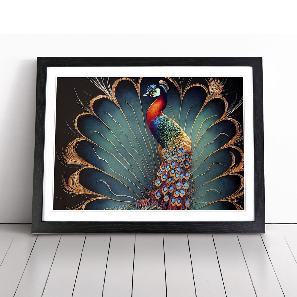 Peacock Art Framed Canvas Wall Art Print Poster Picture, Home Decor