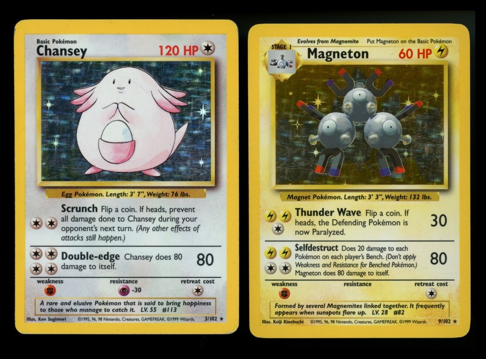 Magneton 9/102 Chansey 3/102 Base Set 1999 Holo Vintage Pokemon Card Lot WOTC