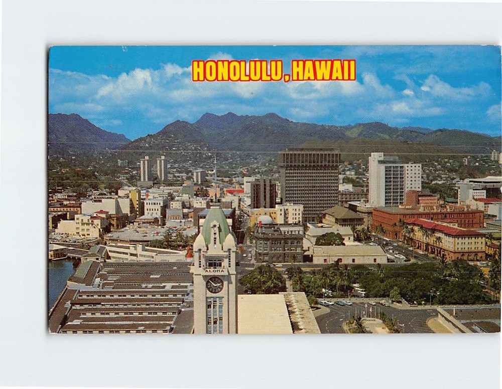 Postcard Aerial View of the Business District of the City of Honolulu Hawaii USA