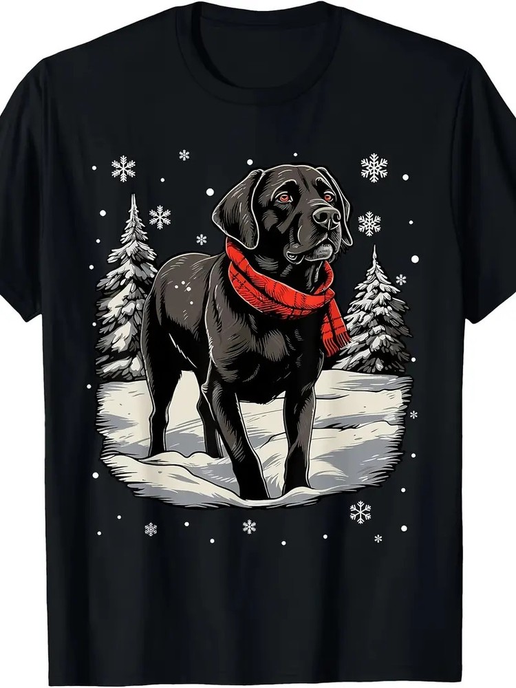 Festive Labrador Retriever Black Cotton T-Shirt