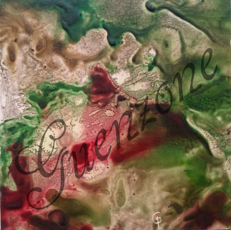Abstract Green Rose Encaustic Wax Painting Signed Modern Art-image