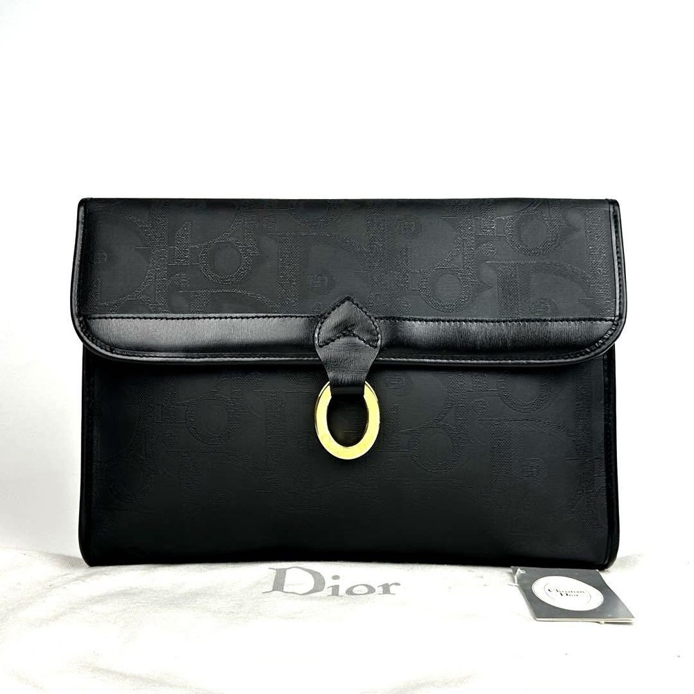 Christian Dior Oval Trotter Handbag Clutchbag in PVC and Leather Black Japan