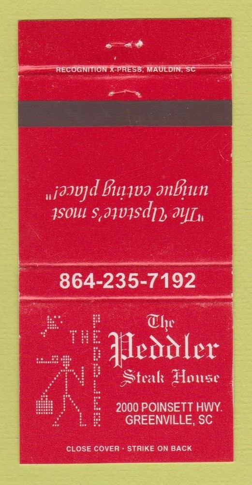 Matchbook Cover - The Peddler Steak House Greenville SC 30 Strike