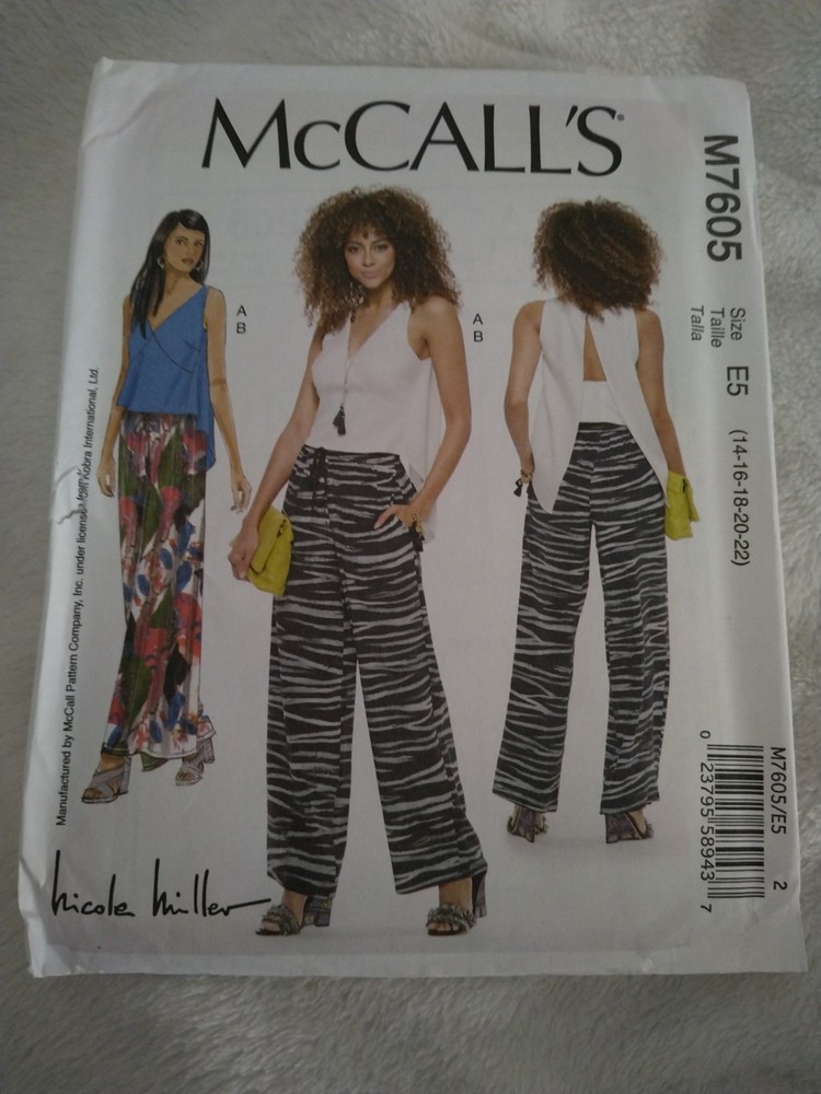 McCall's M7605 Pattern, Misses Tops & Pants 2 Of Each, Size 14-22, Uncut