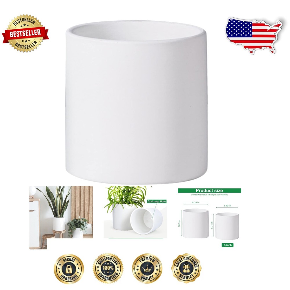 Elegant 8-Inch Ceramic Plant Pot with Drainage Hole for Indoor & Outdoor Use