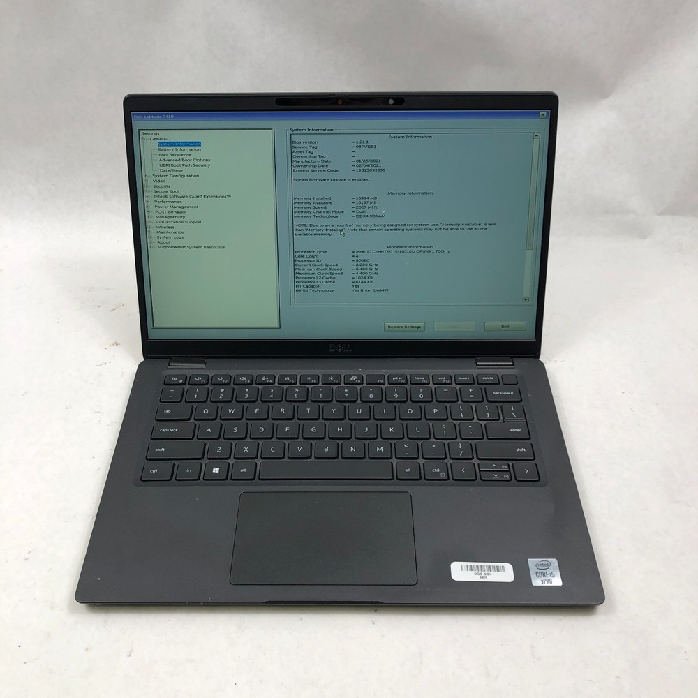 Dell Latitude 7410 Intel Core i5-10310U 1.7GHz 16GB RAM 256GB SSD No OS