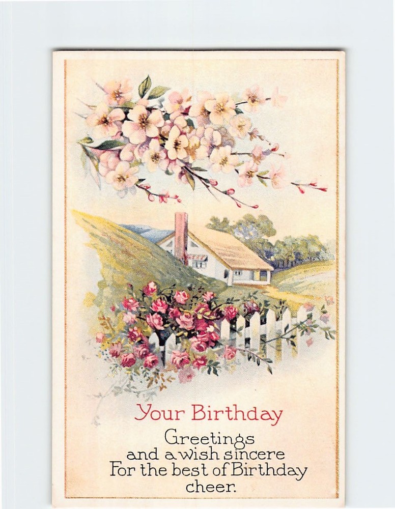 Postcard Rural Scenery and Floral Art Print Birthday Greeting Card