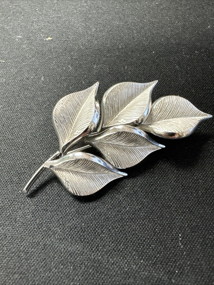 Vtg Sterling Silver Textured Cluster Leaf Pin Brooch CR Co.