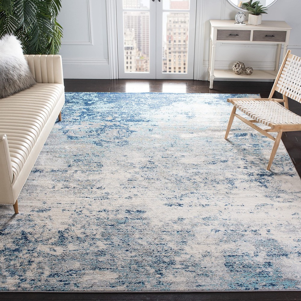 Jasper Collection Area Rug - 3' Square, Grey & Blue, Modern Abstract Design, ...