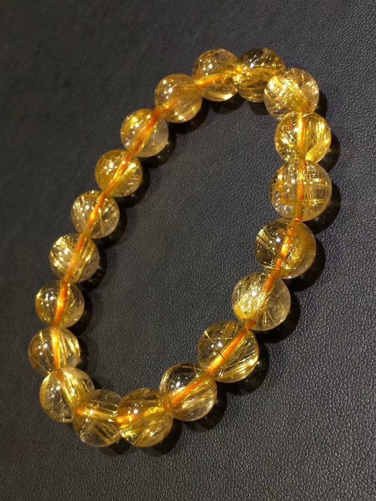AA+Natural gold Hair Rutilated Quartz Crystal Round Beads Bracelet Healing 10mm