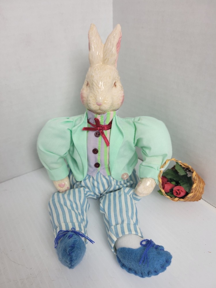 Vintage Bunny Rabbit Doll Ceramic Head Shelf Sitter Decor
