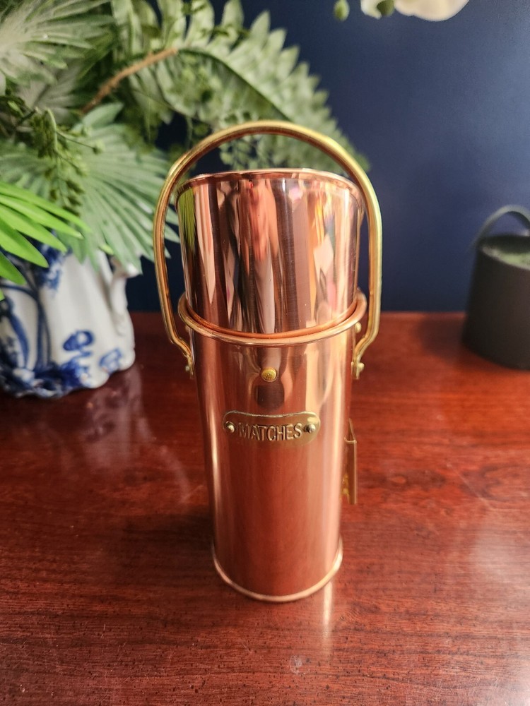 Old Dutch Solid Cooper with Brass Accents Hanging Match Holder